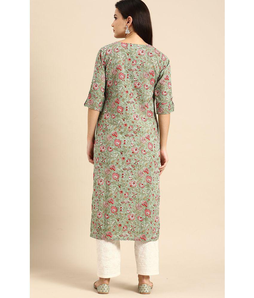 Rajnandini - Green 100% Cotton Women's Straight Kurti ( Pack of 1 ) - None