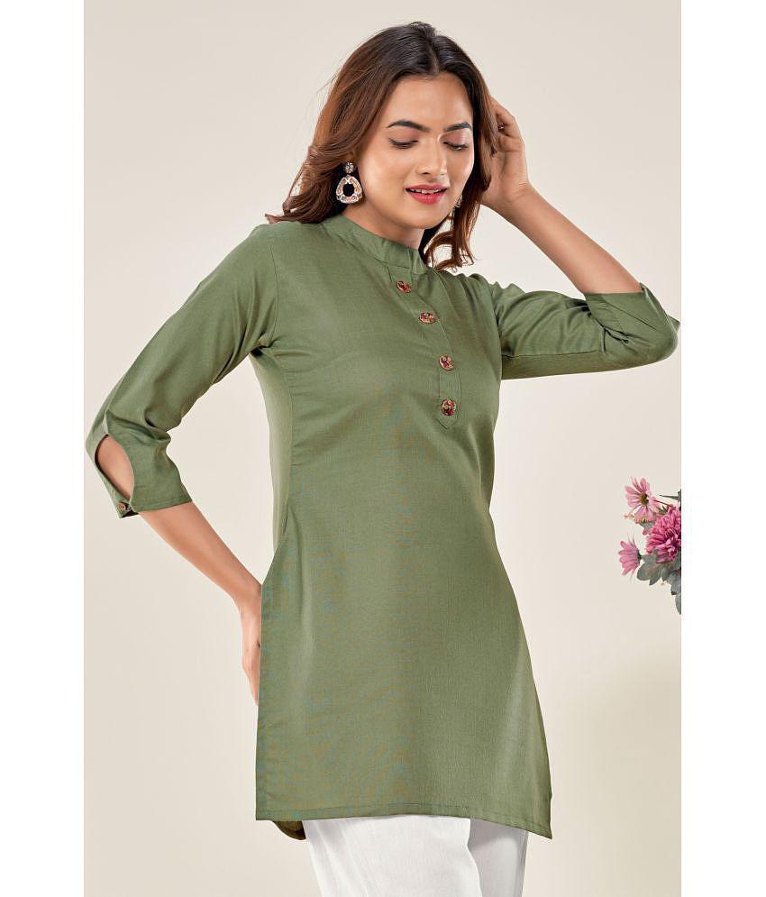 Glomee - Green Cotton Blend Women's Tunic ( Pack of 1 ) - None