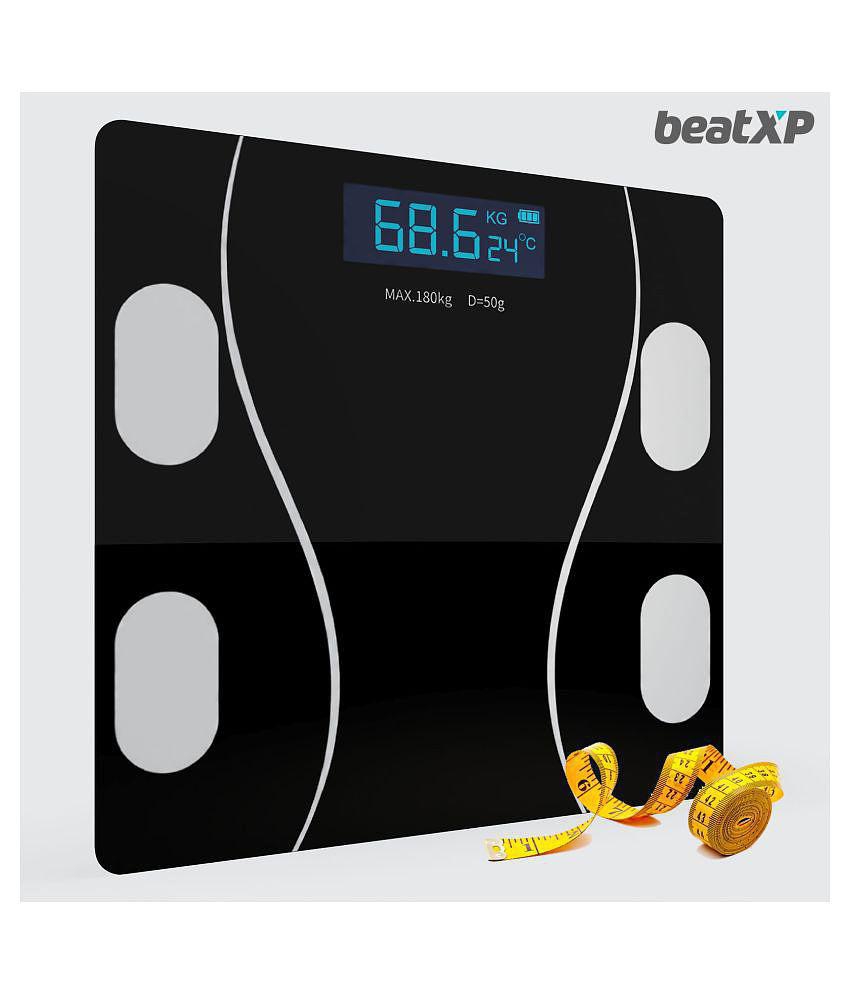 beatXP Black Art Weight Machine | Weighing Scale For Human Body Weight Measurement With Heavy Thick Tempered Glass & LCD Display Weighing Machine