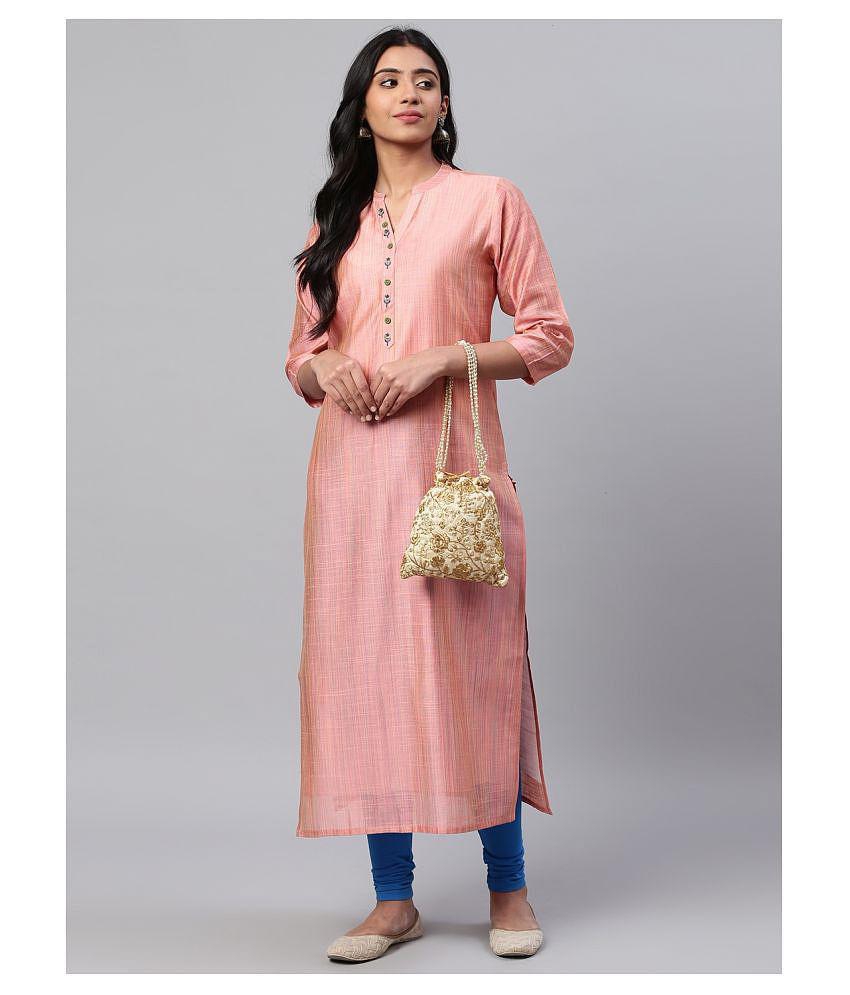 KSUT Peach Silk Straight Kurti - L