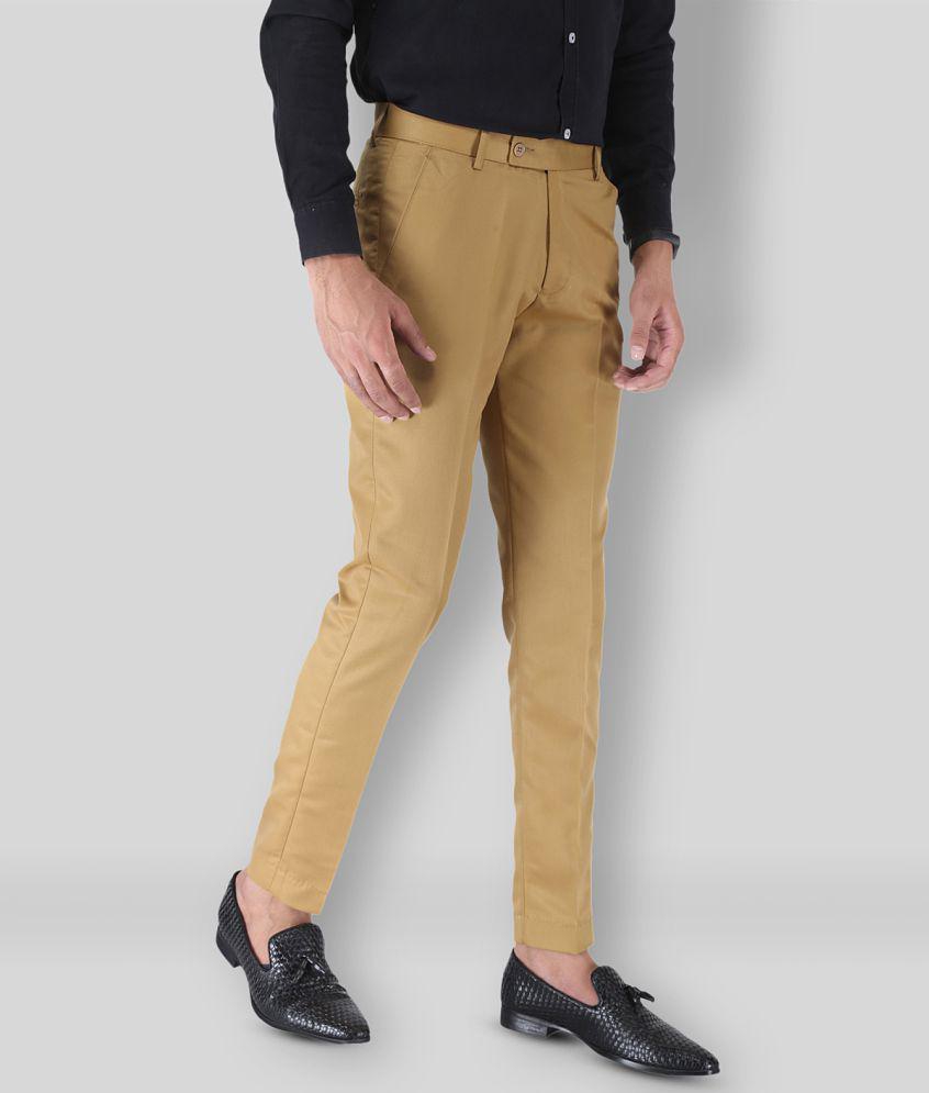 SREY - Khaki Cotton Blend Slim Fit Mens Formal Pants (Pack of 2) - None