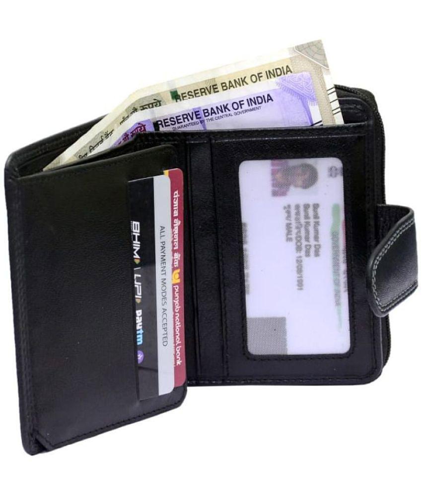 Tough Women Casual Black Genuine Leather Wallet - Regular Size (11 Card Slots) - Black