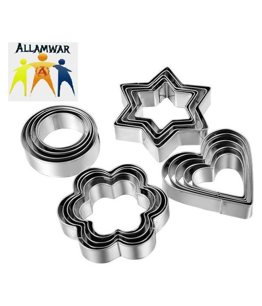 Allamwar 12pcs Stainless Steel Cookie Cutter Set Pastry Cookie Biscuit Cutter Cake Muffin Decor Mold Mould Multi Functional Tool - Assorted