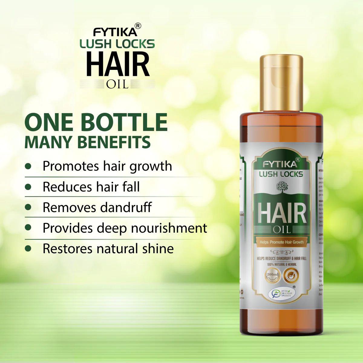 Fytika Lush Locks Hair Oil - Nourishes, Reduces Loss, Split Ends, Promotes Growth, Strengthens Hair, For Men, Women - 200 ML