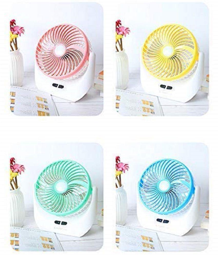 Rechargeable 1.88 Watts High Speed Table Fan, LED Light for Home, Office Desk, Kitchen (Multicolour)