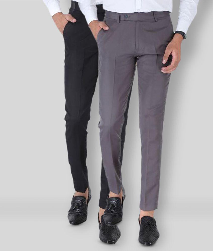 SREY - Black Polycotton Slim - Fit Men's Chinos ( Pack of 2 ) - None