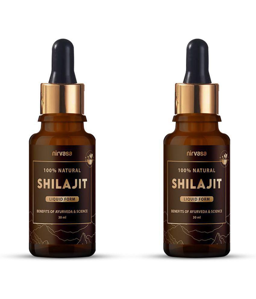 Nirvasa Pure Shilajit Liquid, Vigour and Vitality for men, enriched with Pure Dry Shilajit Extract, Vegan, Ayurvedic Classical Product, (2 X 60 ML)