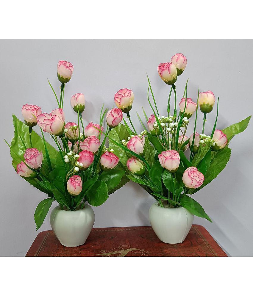 BAARIG - Pink Rose Artificial Flower ( Pack of 2 )