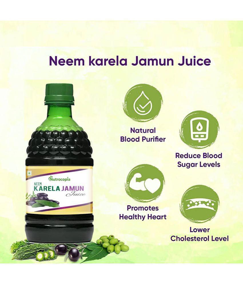 NUTROCOPIA Neem Karela Jamun Juice for Diabetes - 400 ml, Ayurvedic Diabetic Care Juice, Helps Maintain Healthy Sugar Levels, Immunity Booster Juice for Skin Care & Natural Detox Pack of 4