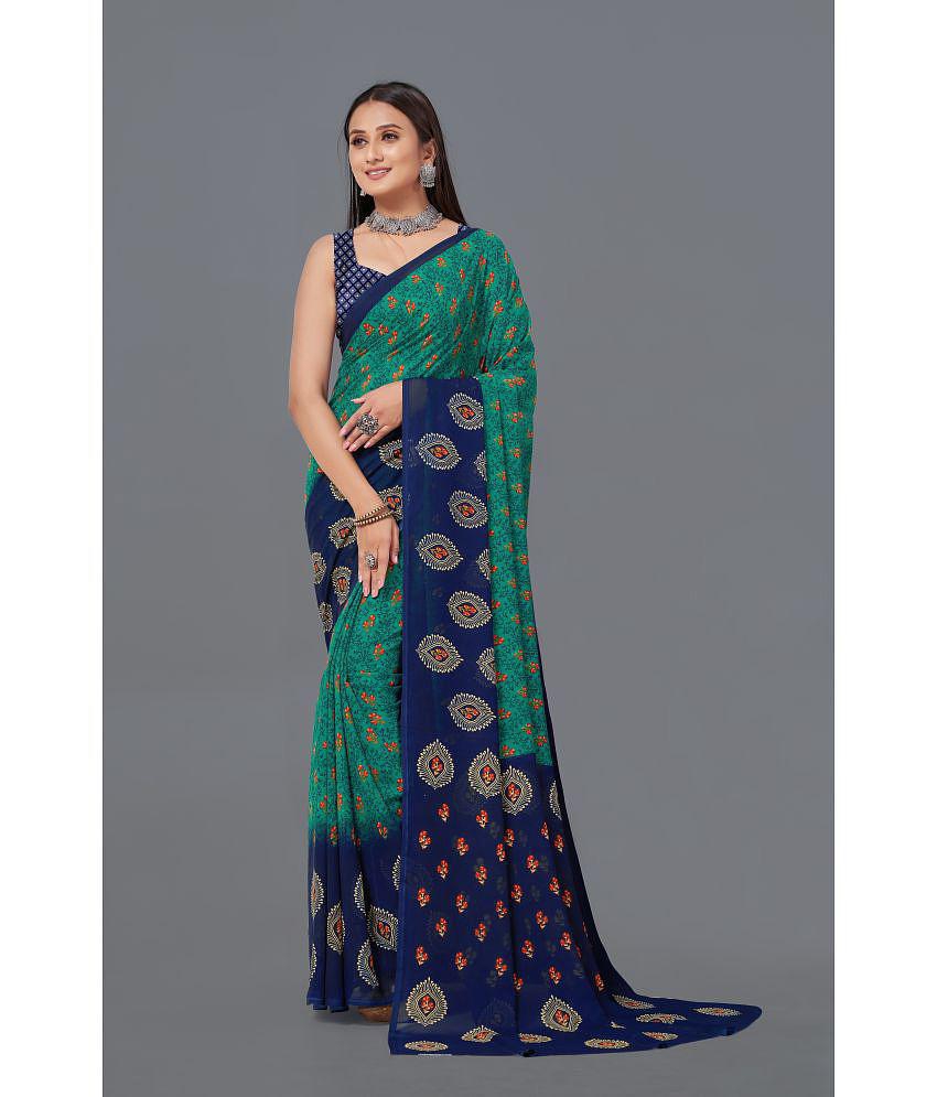 LEELAVATI - Navy Blue Georgette Saree With Blouse Piece ( Pack of 1 ) - Navy Blue