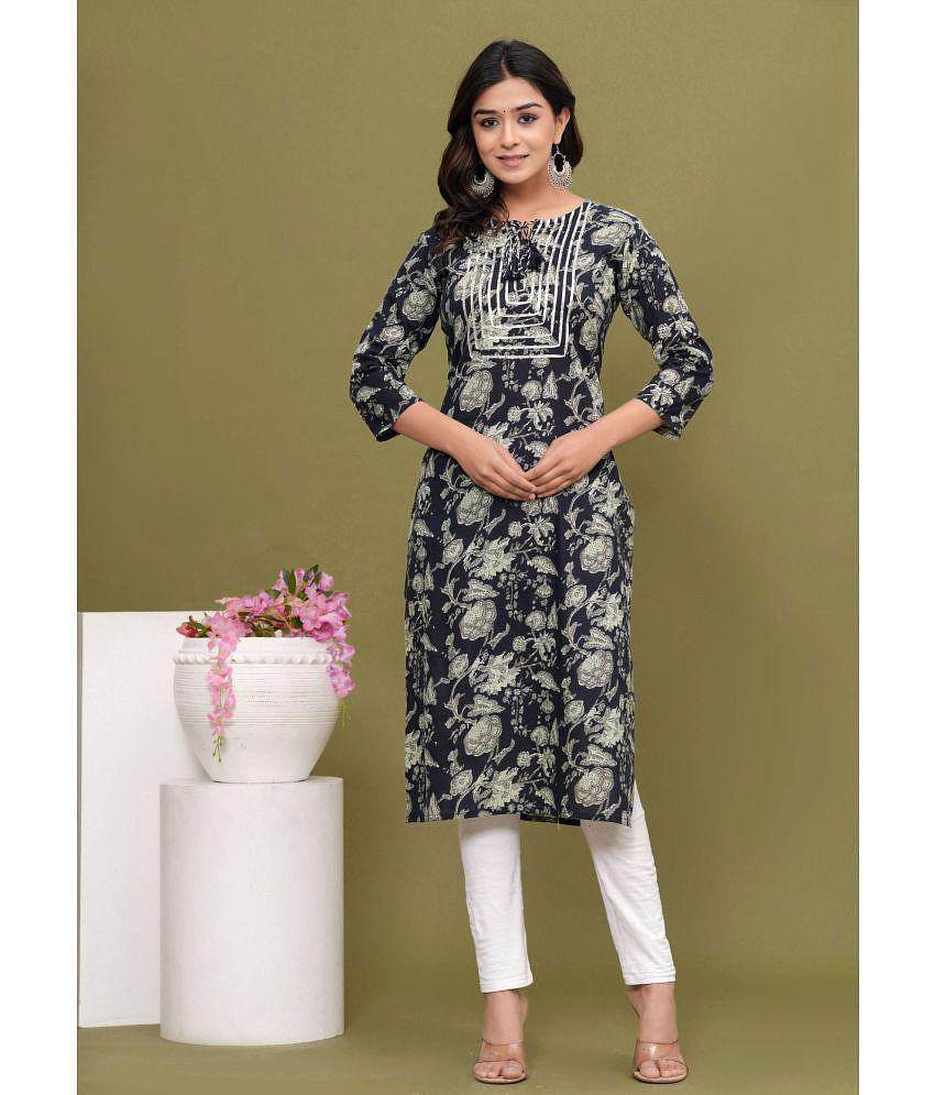 Glorious Cotton Printed Straight Womens Kurti - Blue ( Pack of 1 ) - None