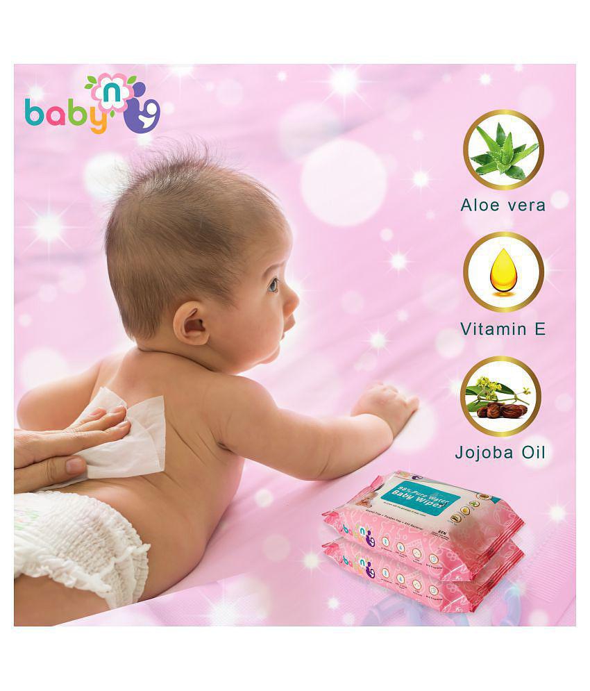 Babynu 98% Pure water wipes (80 wipes/pack) (Pack of 3)