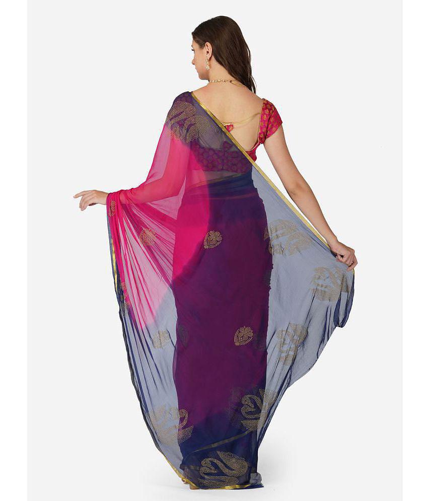 london arc - Pink Chiffon Saree With Blouse Piece ( Pack of 1 ) - Pink