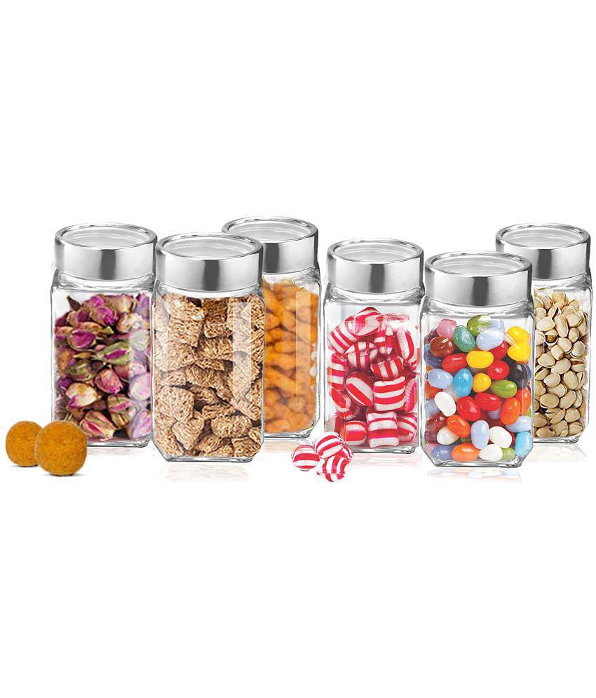 Treo By Milton Cube Storage Glass Jar, 1000 ml Each, Set of 6, Transparent - Transparent