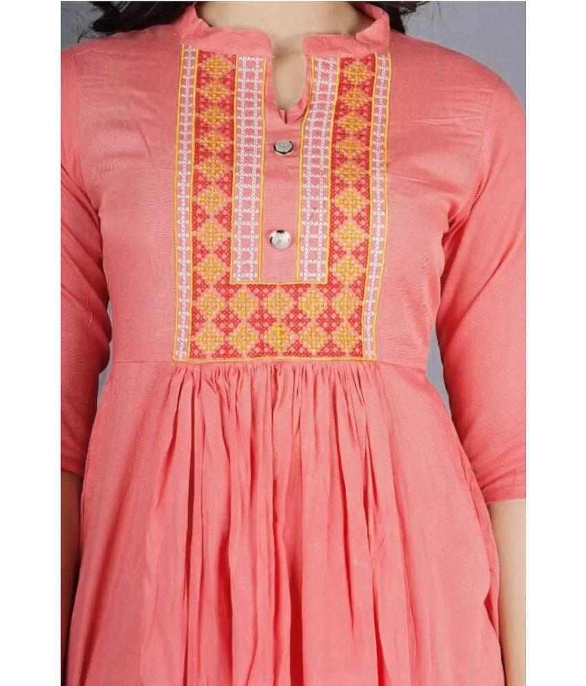 OFLINE SELCTION - Pink Cotton Blend Women's Anarkali Kurti ( Pack of 1 ) - L, Pink