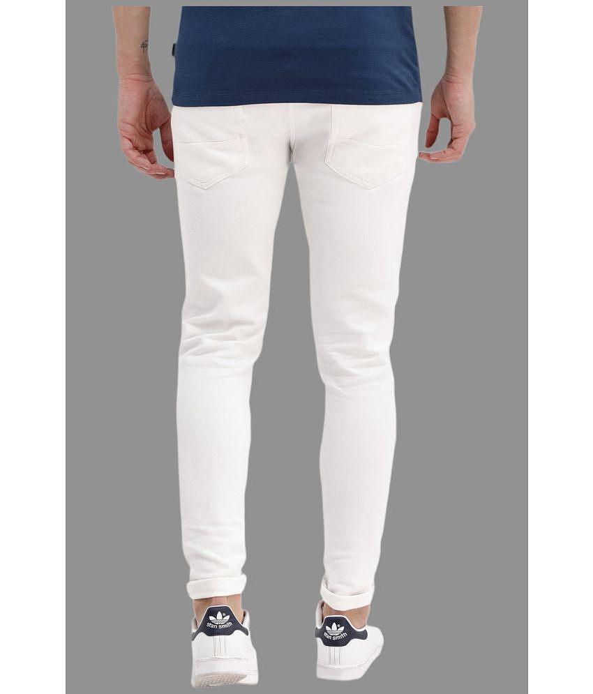 HALOGEN - White Cotton Blend Skinny Fit Men's Jeans ( Pack of 1 ) - None