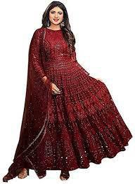 Ethnic Yard Womens Georgette Semi Stitched Anarkali Gown