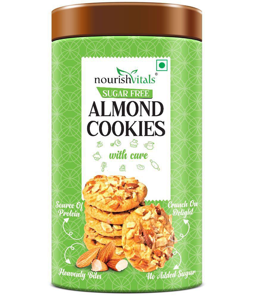 NourishVitals Sugar Free Almond Cookies, No Added Sugar, Heavenly Bites, Source of Protein, Crunchy Delights, Genius Snack, 120g