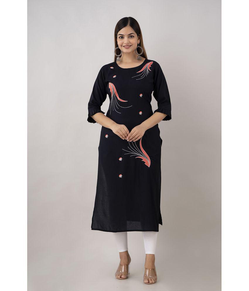 Buy Online Plo Kapadia - Black Rayon Women's Straight Kurti ( Pack of 1 ) - None