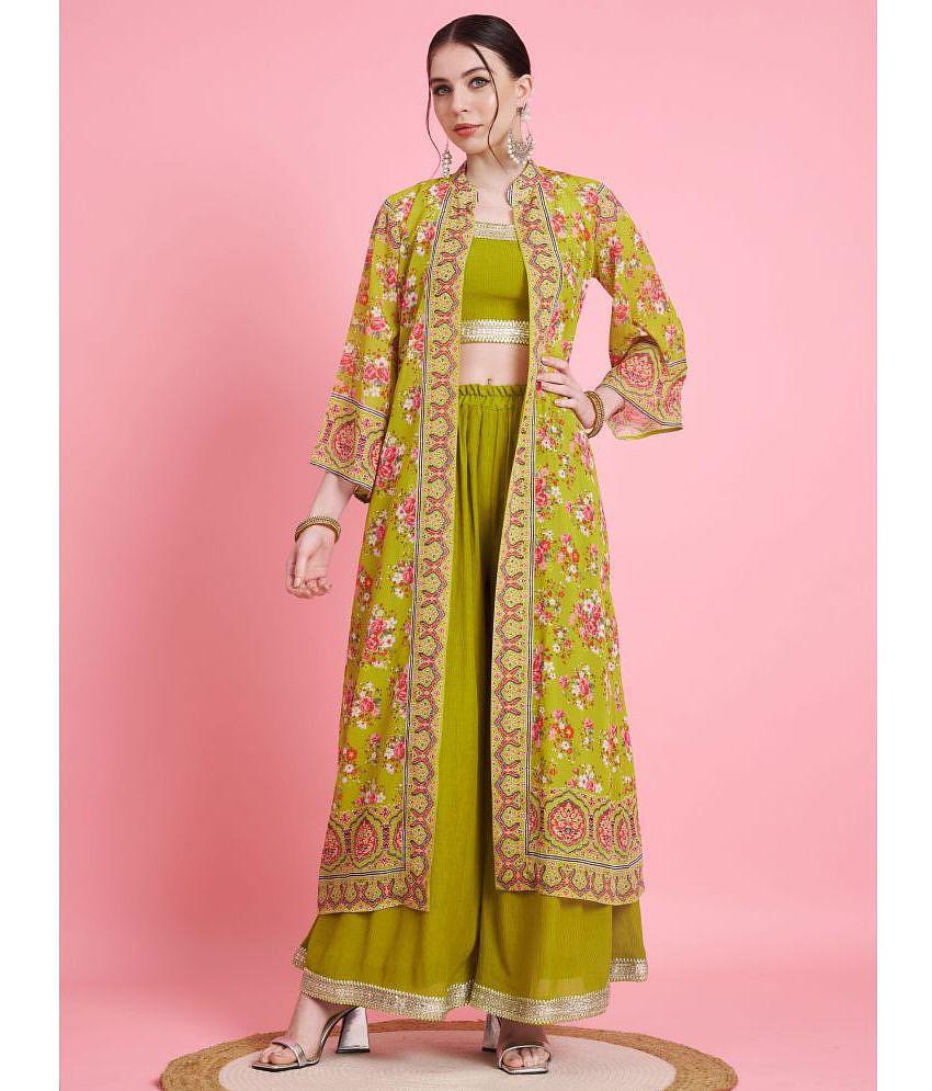 Buy Online Plo Vbuyz Georgette Printed Ethnic Top With Palazzo Womens Stitched Salwar Suit - Green ( Pack of 1 ) - None