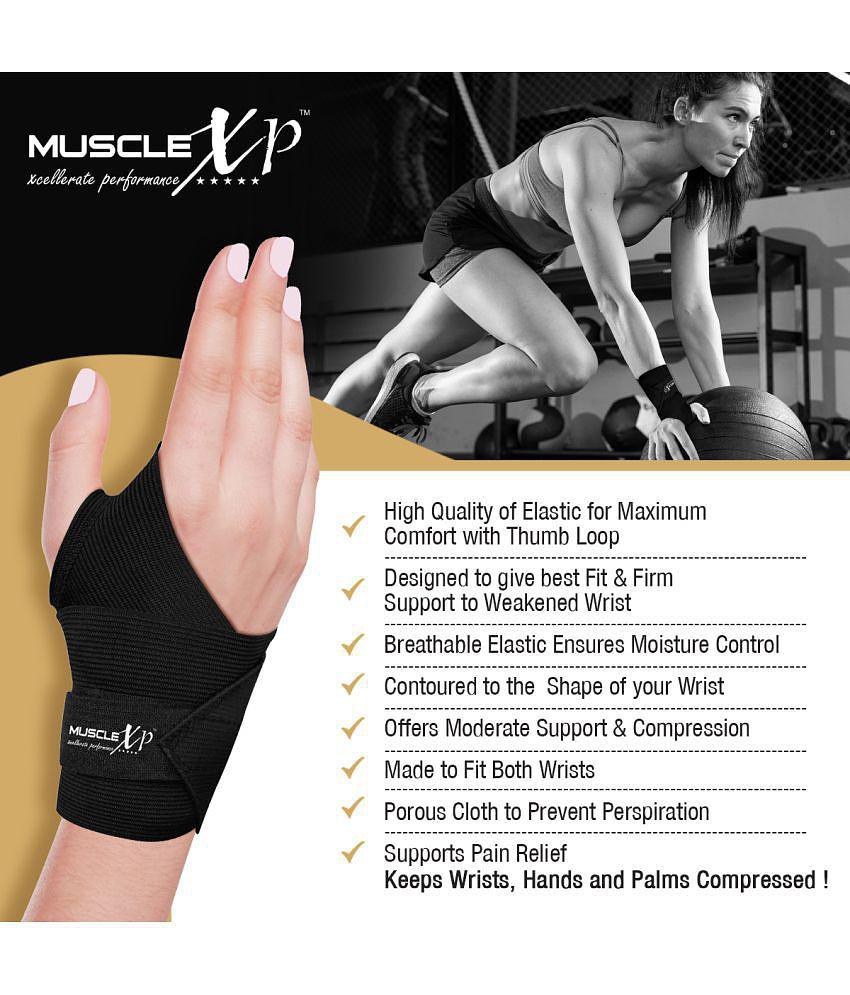 MuscleXP DrFitness+ Wrist Brace with Thumb Support For Men & Women, Gym & Workout, Sports Injury & Wrist Pain, Hands & Palms Compression - Black