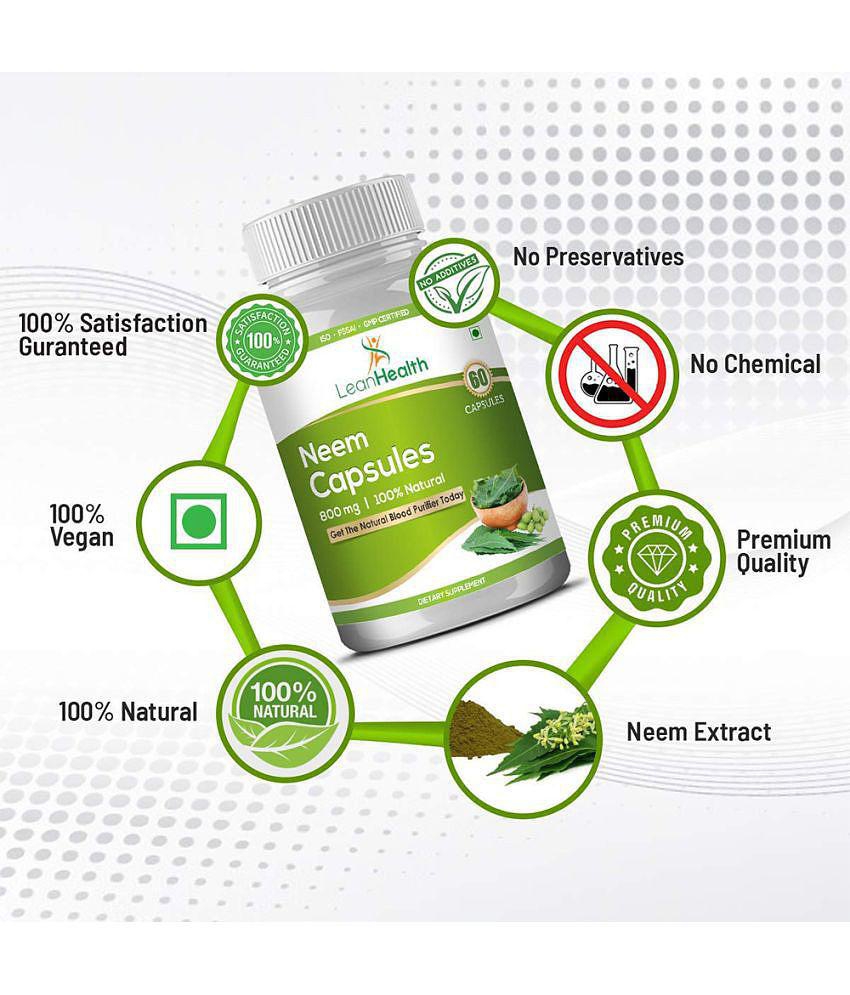 LeanHealth Neem Extract  800 mg Antioxidant - 60 Capsules | Supports Detoxification and Improves Immunity Metabolism |Keeps Skin Healthy