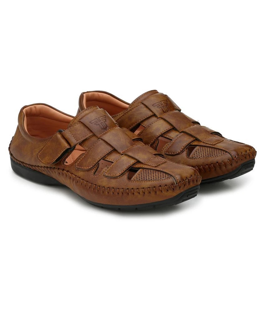 Trendy Men Fashion Victim Tan Faux Leather Sandals - 13 2025 at ShopCircuit | ONDC