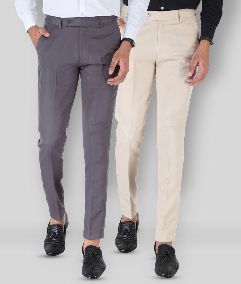 SREY - Grey Polycotton Slim - Fit Men's Chinos ( Pack of 2 ) - None