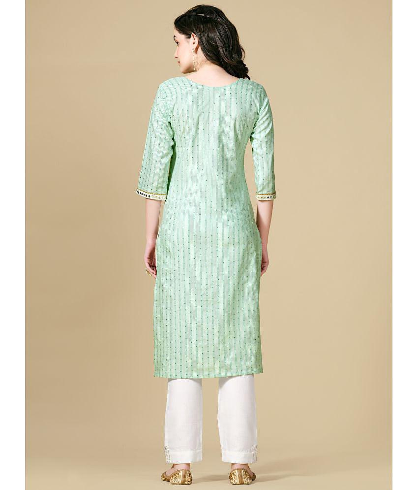 Glomee - Mint Green Cotton Blend Women's Straight Kurti ( Pack of 1 ) - None