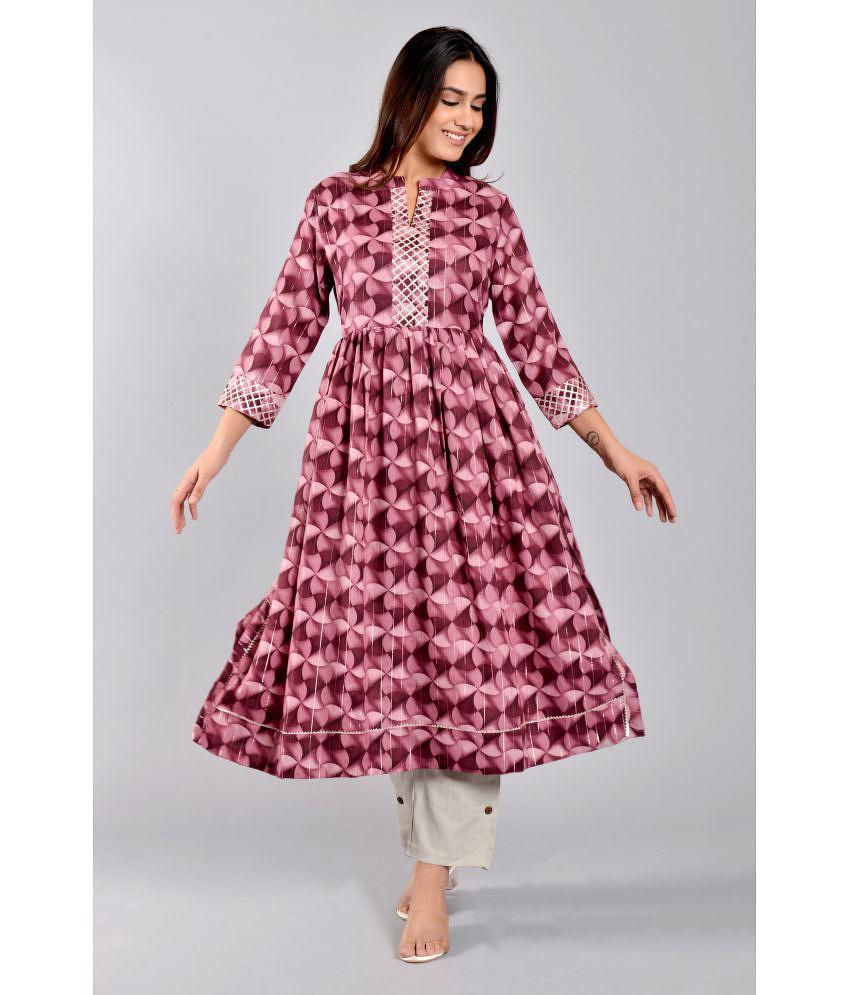 Buy Online Plo ZAMAISHA - Wine Rayon Women's Flared Kurti ( Pack of 1 ) - None