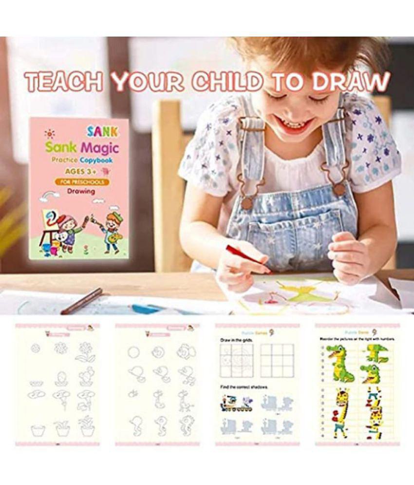 Sank Magic Practice Copybook, Number Tracing Book for Preschoolers with Pen, Magic Calligraphy Copybook Set Practical Reusable Writing Tool Simple Hand Lettering (4 Books + 5 Refill)