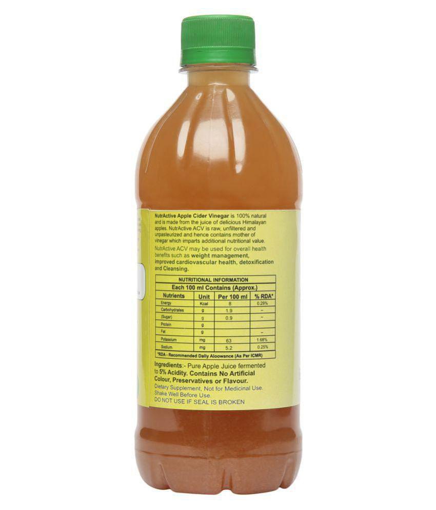 NutrActive Green Apple Cider Vinegar for Healthy Digestion, 500 ml Fruit Single Pack