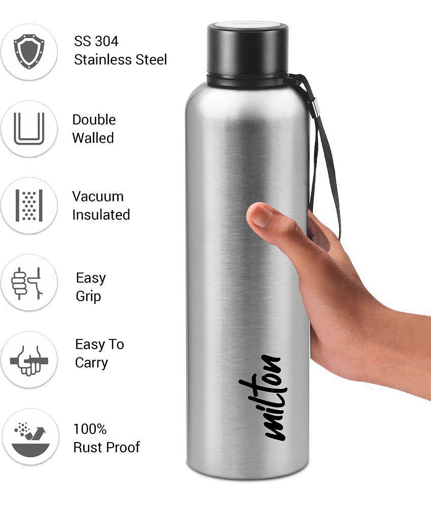 Milton Aura 1000 Thermosteel Bottle, 1.05 Litre, Silver | 24 Hours Hot and Cold | Easy to Carry | Rust & Leak Proof | Tea | Coffee | Office| Gym | Home | Kitchen | Hiking | Trekking | Travel