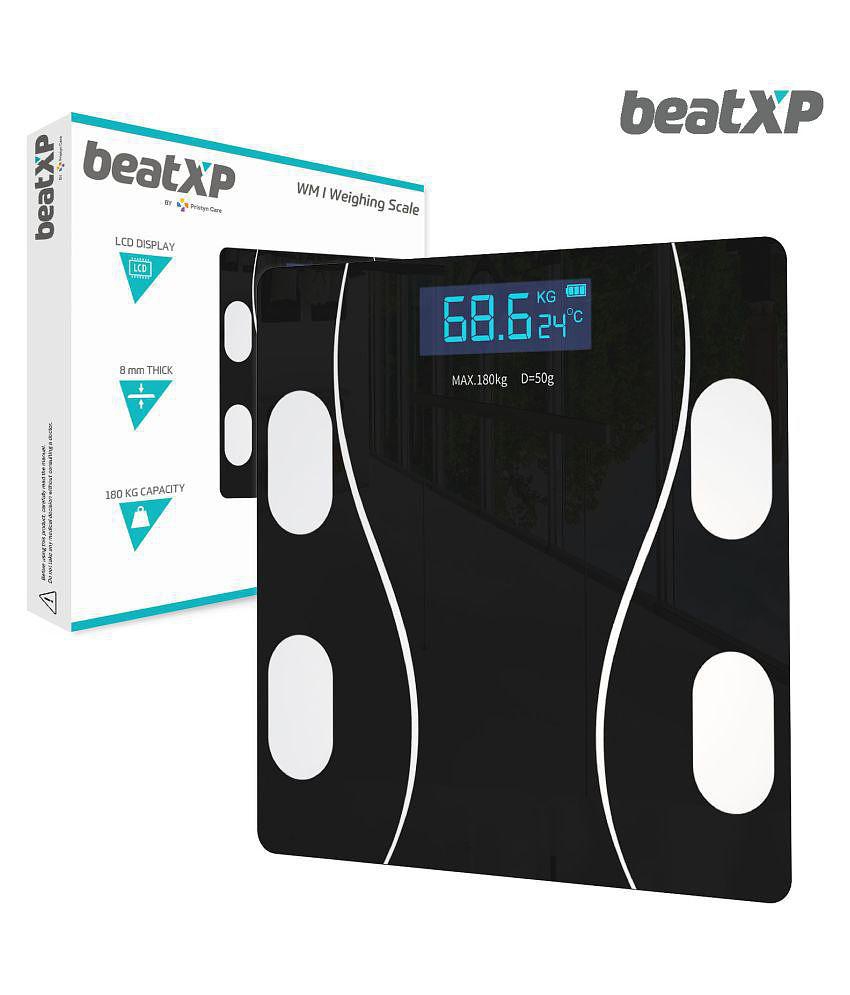 beatXP Black Art Weight Machine | Weighing Scale For Human Body Weight Measurement With Heavy Thick Tempered Glass & LCD Display Weighing Machine