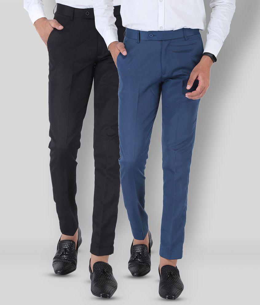 SREY - Black Polycotton Slim - Fit Men's Chinos ( Pack of 2 ) - None