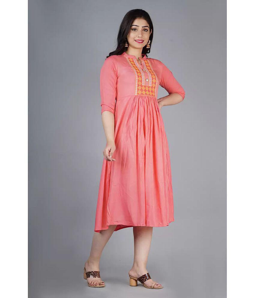 OFLINE SELCTION - Pink Cotton Blend Women's Anarkali Kurti ( Pack of 1 ) - L, Pink