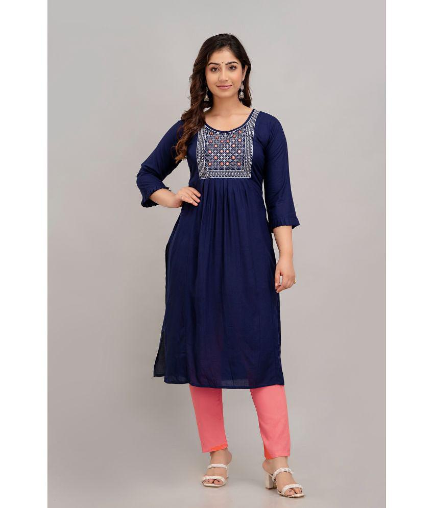 Kapadia - Navy Rayon Women''s Straight Kurti ( Pack of 1 ) - None