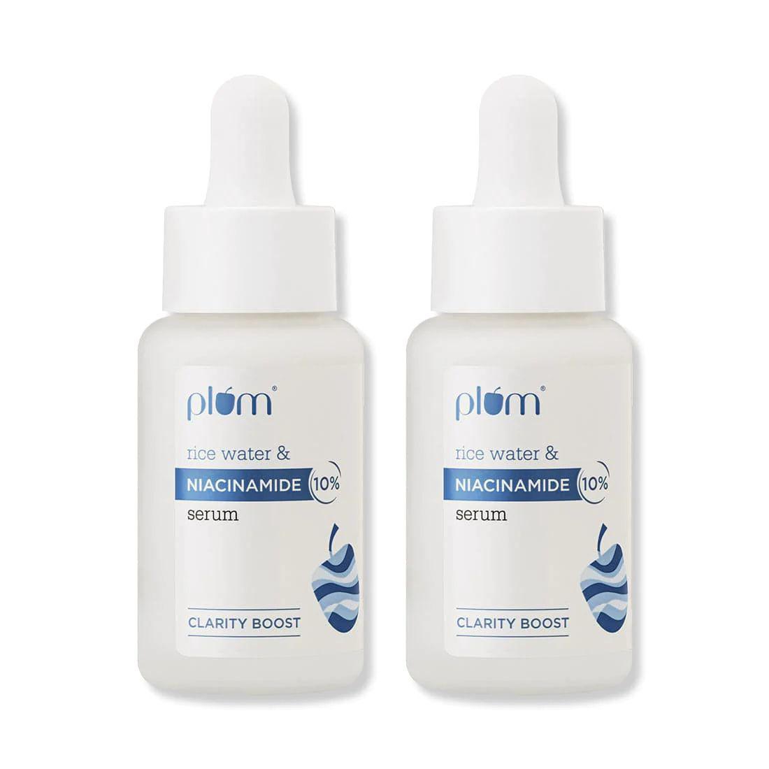 10% Niacinamide Face Serum - Pack of 2 | with Rice Water & Squalane| Brightens Skin | Fades Blemishes | Lightweight & Quick-absorbing | Suits All Skin Types | 100% Vegan | 30ml