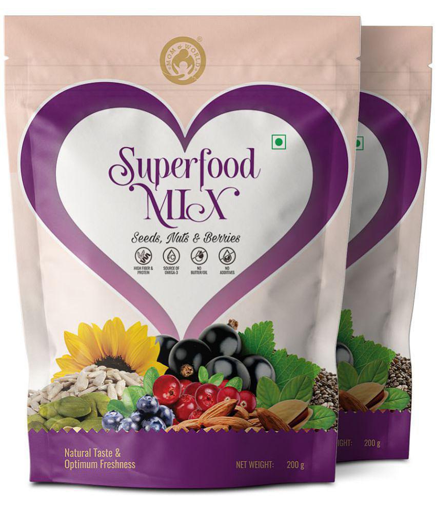 Mom & World Superfood Mix Seeds, Nuts & Berries, Natural Taste & Optimum Freshness, High Fiber & Protein, Omega- 3, No Butter Oil, 200 g (Pack of 2)