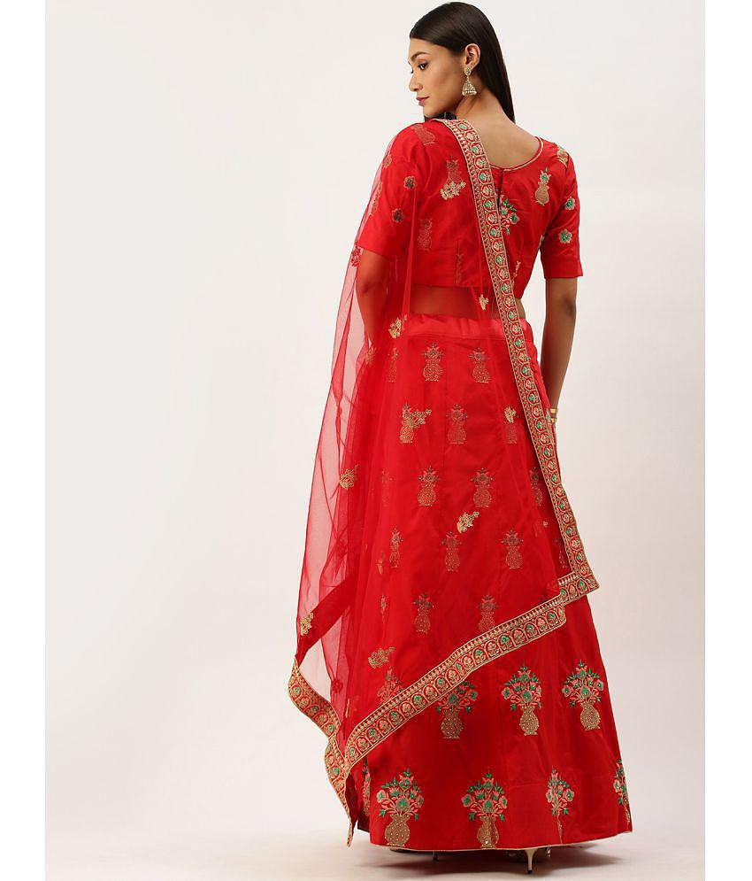 Om Shantam Sarees Red Silk Blends Chaniya Choli Semi Stitched Lehenga Single - Free Size