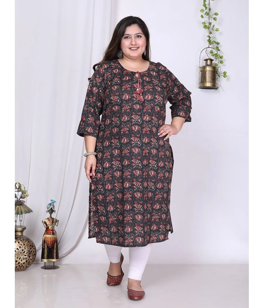 Buy Online Plo Swasti Cotton Printed Straight Womens Kurti - Black ( Pack of 1 ) - None