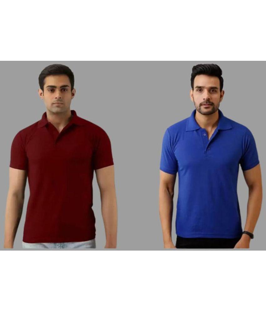 SKYRISE - Multicolor Cotton Blend Slim Fit Men's Polo T Shirt ( Pack of 2 ) - None