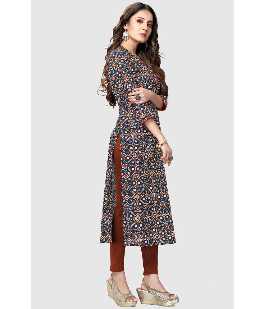 Rajnandini - Navy Blue 100% Cotton Women's Straight Kurti ( Pack of 1 ) - None