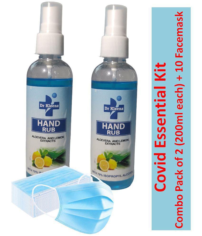 Dr Kleenz Hand Rub +10 Facemask Combo Pack Hand Sanitizer 400 mL Pack of 2