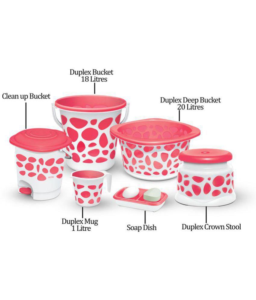 Milton Duplex Spa 6 Round Printed Bathroom Set, Set of 6, Pink