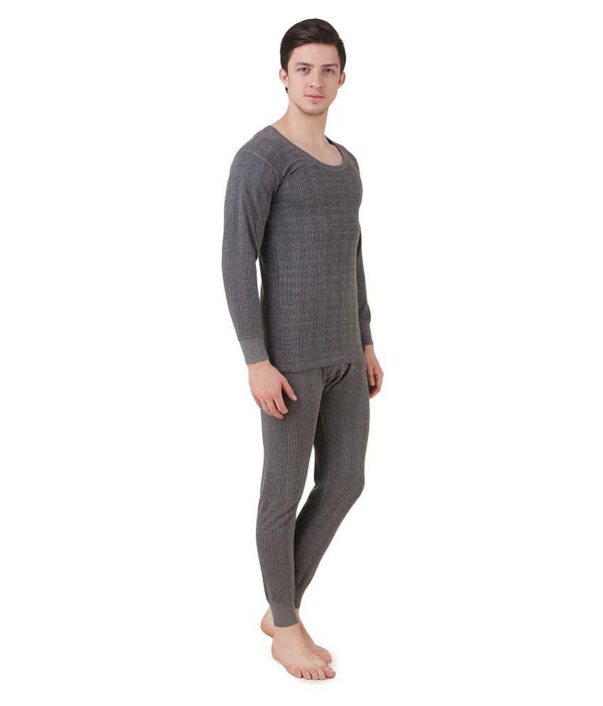 Hap Kings - Grey Cotton Blend Men''s Thermal Sets ( Pack of 1 ) - None