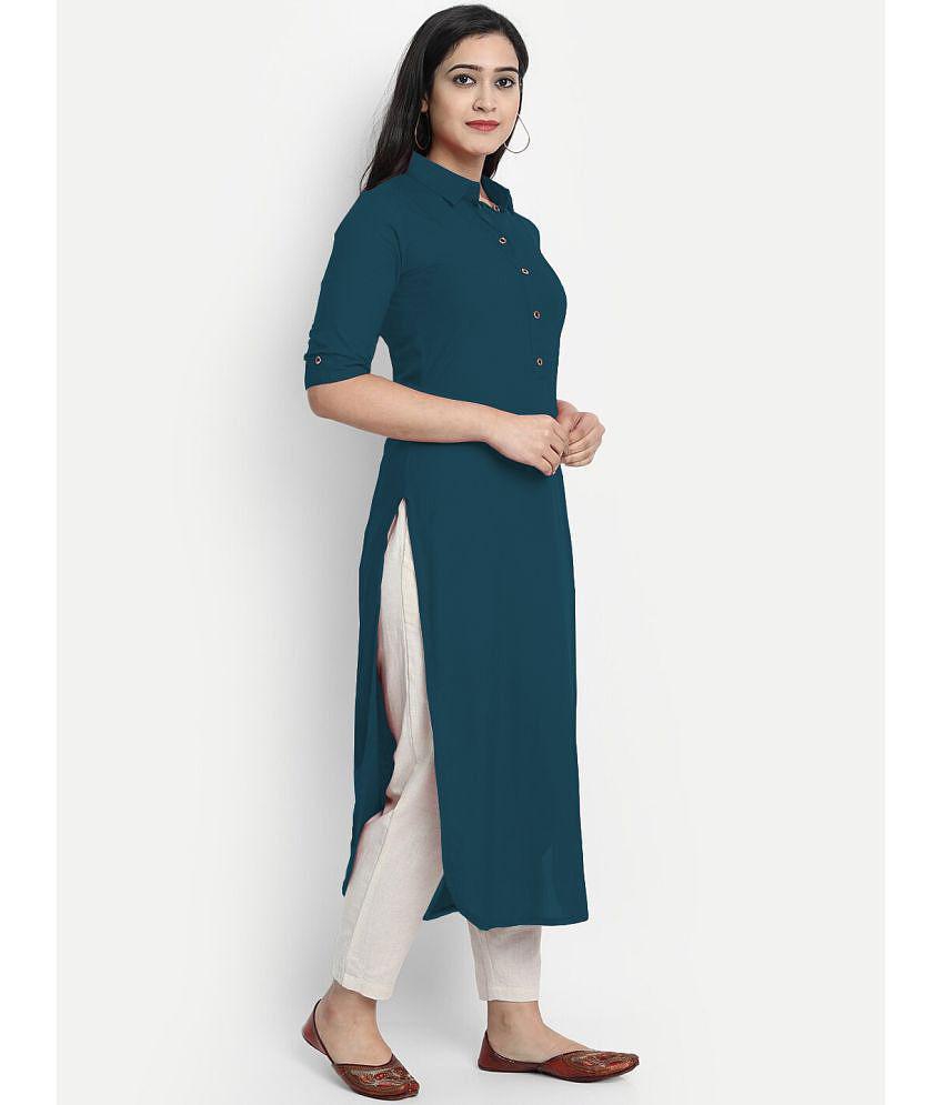 Buy Online Plo CARTSHOPY - Blue Rayon Women's Straight Kurti ( Pack of 1 ) - None