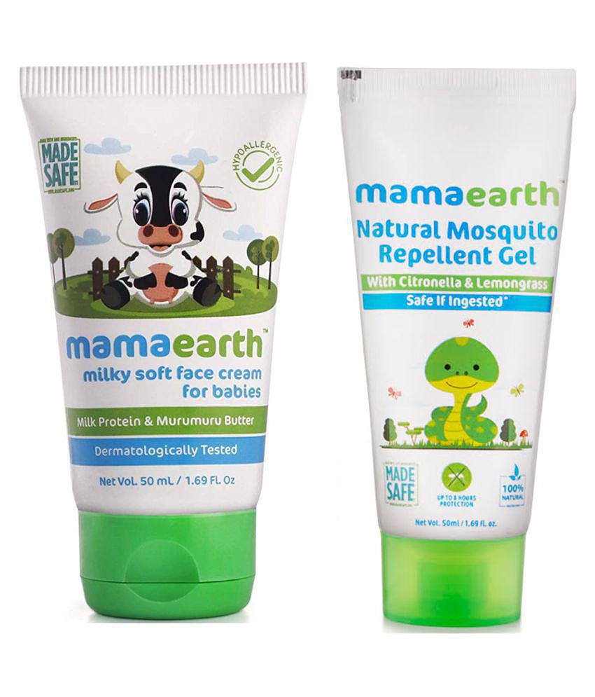 Mamaearth Milky Soft Natural Baby Face Cream for Babies 50mL änd Natural Mosquito Repellent Gel, 50ml