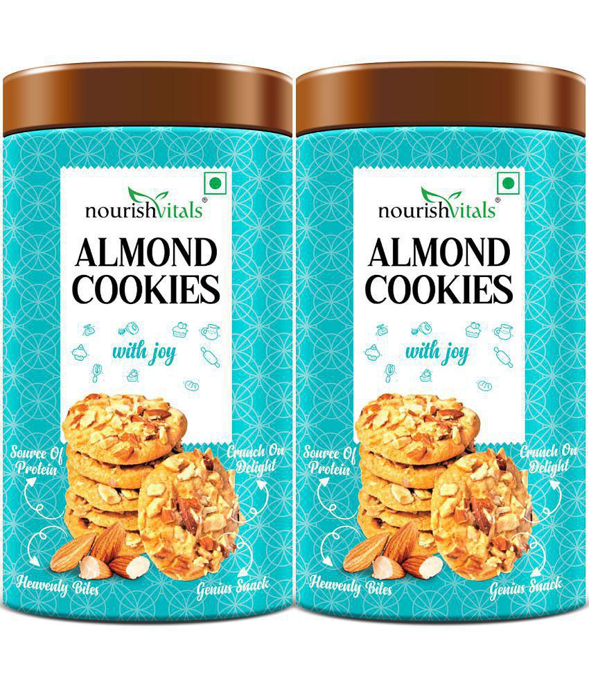 NourishVitals Almond Cookies, Heavenly Bites, Source of Protein, Crunchy Delights, Genius Snack, 120g x Pack Of 2