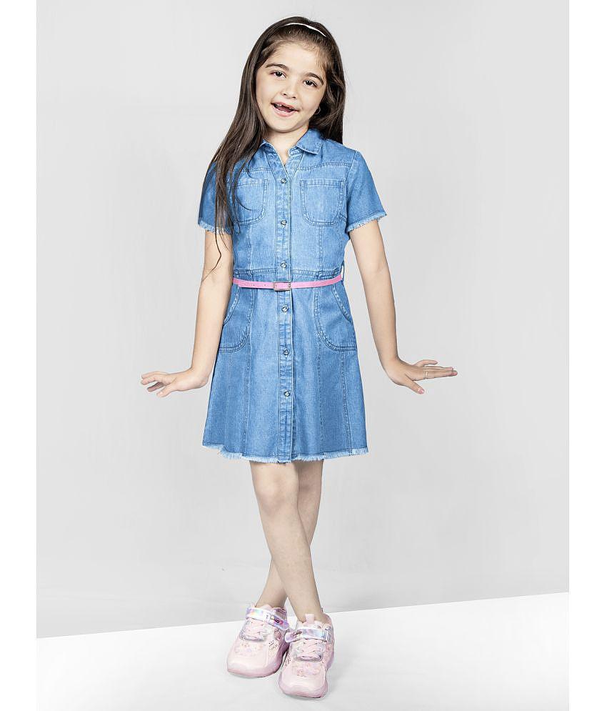 Naughty Ninos Blue Denim Girls Shirt Dress ( Pack of 1 ) - None